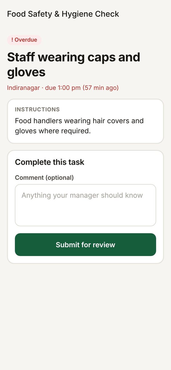 Staff task screen with instructions and Submit for review